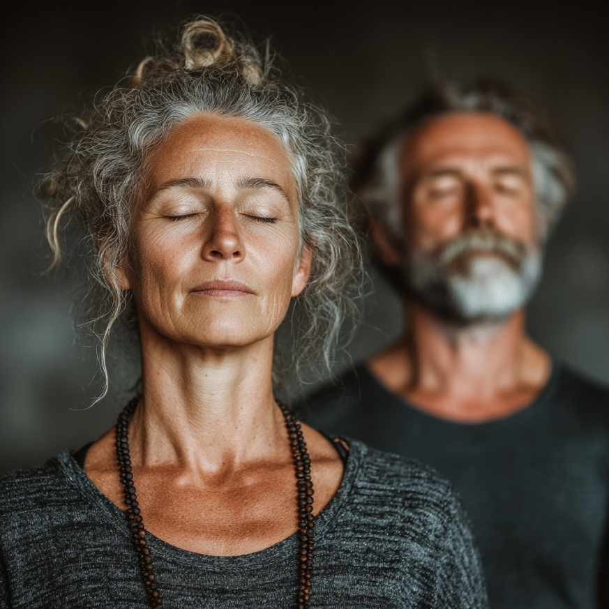 Люди похилого віку займаються йогою